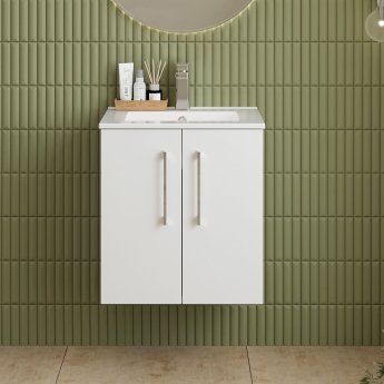 Nuie Arno Wall Hung 2-Door Vanity Unit with Basin-2 500mm Wide - Gloss White | Product Image