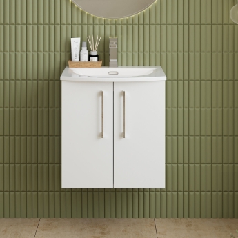 Nuie Arno Wall Hung 2-Door Vanity Unit with Basin-4 500mm Wide - Gloss White | Product Image