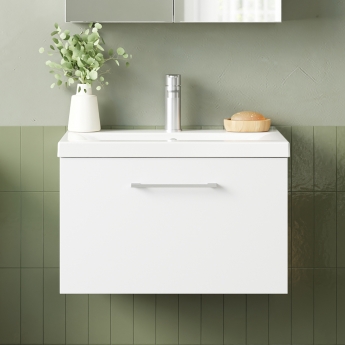 Nuie Arno Wall Hung 1-Drawer Vanity Unit with Basin-1 600mm Wide - Gloss White