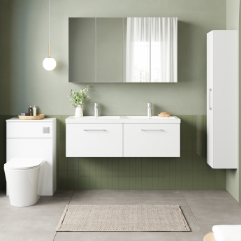 Nuie Arno Wall Hung 2-Drawer Vanity Unit with Double Polymarble Basin 1200mm Wide - Gloss White