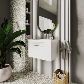 Nuie Arno Wall Hung 1-Drawer Vanity Unit with Basin-3 600mm Wide - Gloss White