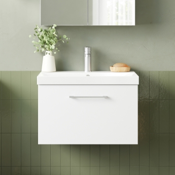 Nuie Arno Wall Hung 1-Drawer Vanity Unit with Basin-3 600mm Wide - Gloss White