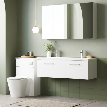 Nuie Arno Wall Hung 2-Drawer Vanity Unit with Double Ceramic Basin 1200mm Wide - Gloss White