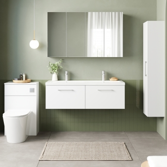 Nuie Arno Wall Hung 2-Drawer Vanity Unit with Double Ceramic Basin 1200mm Wide - Gloss White