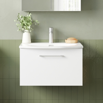 Nuie Arno Wall Hung 1-Drawer Vanity Unit with Basin-4 600mm Wide - Gloss White
