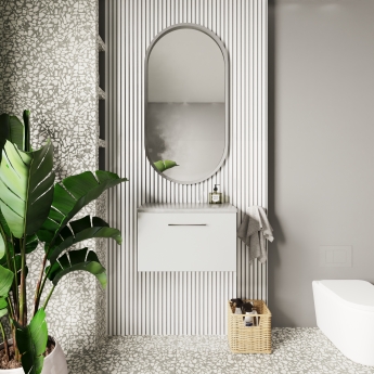 Nuie Arno Wall Hung 1-Drawer Vanity Unit with Bellato Grey Worktop 600mm Wide - Gloss White