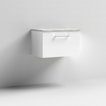 Nuie Arno Wall Hung 1-Drawer Vanity Unit with Bellato Grey Worktop 600mm Wide - Gloss White