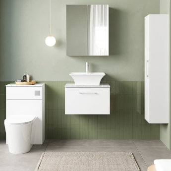 Nuie Arno Wall Hung 1-Drawer Vanity Unit with Bellato Grey Worktop 600mm Wide - Gloss White | Product Image