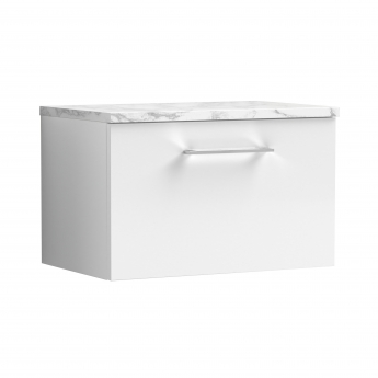 Nuie Arno Wall Hung 1-Drawer Vanity Unit with Carrera Marble Worktop 600mm Wide - Gloss White | Product Image