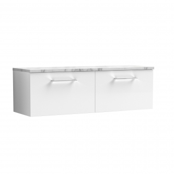 Nuie Arno Wall Hung 2-Drawer Vanity Unit with Carrera Marble Worktop 1200mm Wide - Gloss White | Product Image