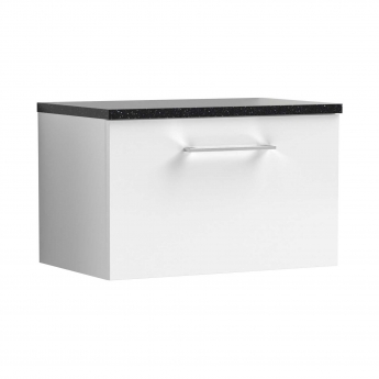 Nuie Arno Wall Hung 1-Drawer Vanity Unit with Sparkling Black Worktop 600mm Wide - Gloss White