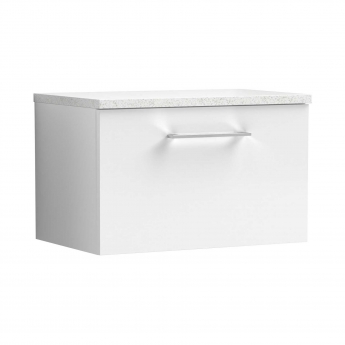 Nuie Arno Wall Hung 1-Drawer Vanity Unit with Sparkling White Worktop 600mm Wide - Gloss White