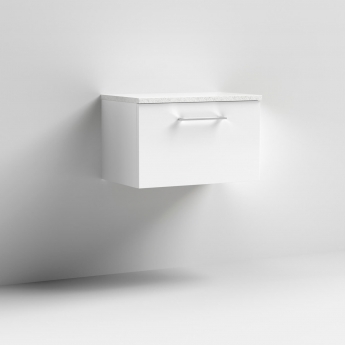 Nuie Arno Wall Hung 1-Drawer Vanity Unit with Sparkling White Worktop 600mm Wide - Gloss White
