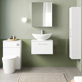 Nuie Arno Wall Hung 1-Drawer Vanity Unit with Worktop 600mm Wide - Gloss White | Product Image