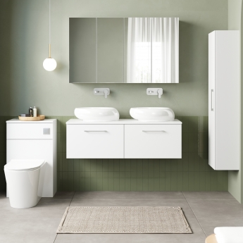 Nuie Arno Wall Hung 2-Drawer Vanity Unit with Worktop 1200mm Wide - Gloss White