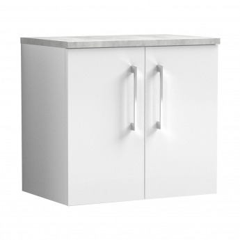 Nuie Arno Wall Hung 2-Door Vanity Unit with Bellato Grey Worktop 600mm Wide - Gloss White