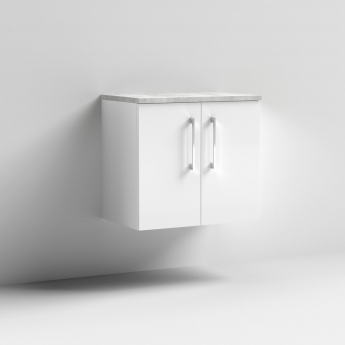 Nuie Arno Wall Hung 2-Door Vanity Unit with Bellato Grey Worktop 600mm Wide - Gloss White