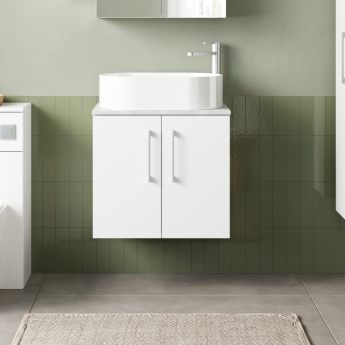 Nuie Arno Wall Hung 2-Door Vanity Unit with Bellato Grey Worktop 600mm Wide - Gloss White | Product Image