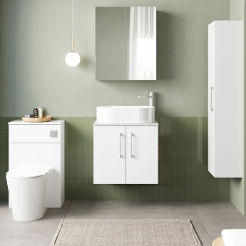 Nuie Arno Wall Hung 2-Door Vanity Unit with Bellato Grey Worktop 600mm Wide - Gloss White | Product Image