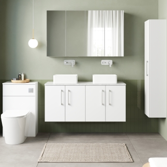 Nuie Arno Wall Hung 4-Door Vanity Unit with Bellato Grey Worktop 1200mm Wide - Gloss White | Product Image