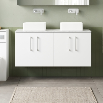 Nuie Arno Wall Hung 4-Door Vanity Unit with Bellato Grey Worktop 1200mm Wide - Gloss White | Product Image