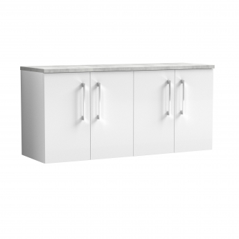 Nuie Arno Wall Hung 4-Door Vanity Unit with Bellato Grey Worktop 1200mm Wide - Gloss White | Product Image
