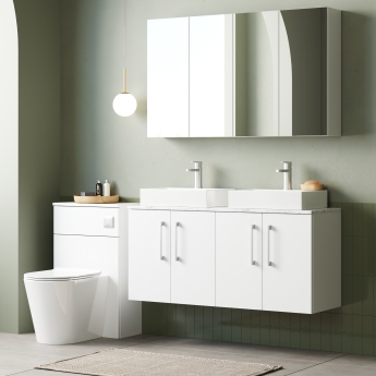 Nuie Arno Wall Hung 4-Door Vanity Unit with Carrera Marble Worktop 1200mm Wide - Gloss White | Product Image