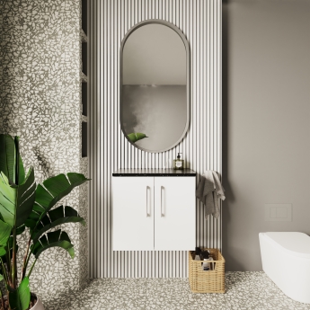 Nuie Arno Wall Hung 2-Door Vanity Unit with Sparkling Black Worktop 600mm Wide - Gloss White