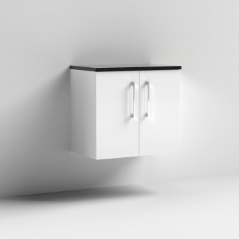 Nuie Arno Wall Hung 2-Door Vanity Unit with Sparkling Black Worktop 600mm Wide - Gloss White