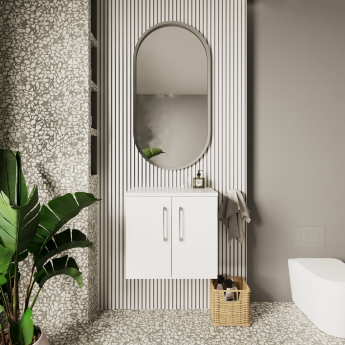 Nuie Arno Wall Hung 2-Door Vanity Unit with Sparkling White Worktop 600mm Wide - Gloss White