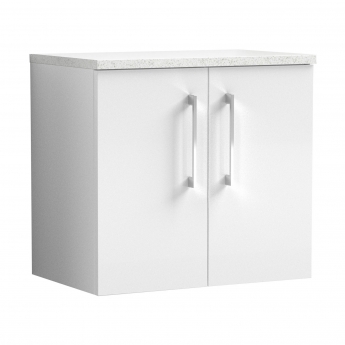 Nuie Arno Wall Hung 2-Door Vanity Unit with Sparkling White Worktop 600mm Wide - Gloss White