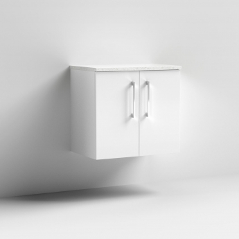 Nuie Arno Wall Hung 2-Door Vanity Unit with Sparkling White Worktop 600mm Wide - Gloss White