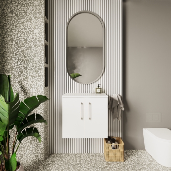 Nuie Arno Wall Hung 2-Door Vanity Unit with Worktop 600mm Wide - Gloss White