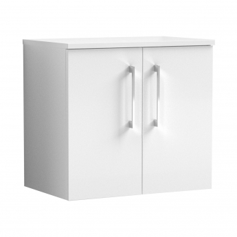 Nuie Arno Wall Hung 2-Door Vanity Unit with Worktop 600mm Wide - Gloss White