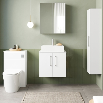 Nuie Arno Wall Hung 2-Door Vanity Unit with Worktop 600mm Wide - Gloss White | Product Image