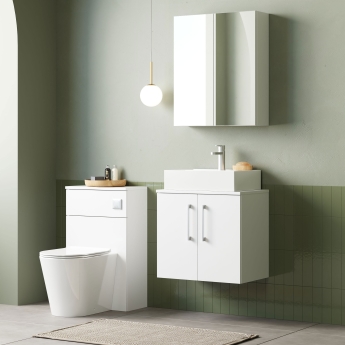 Nuie Arno Wall Hung 2-Door Vanity Unit with Worktop 600mm Wide - Gloss White | Product Image