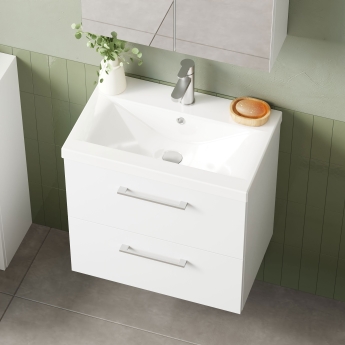 Nuie Arno Wall Hung 2-Drawer Vanity Unit with Basin-1 600mm Wide - Gloss White | Product Image