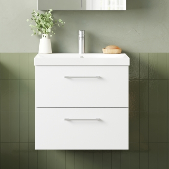 Nuie Arno Wall Hung 2-Drawer Vanity Unit with Basin-3 600mm Wide - Gloss White