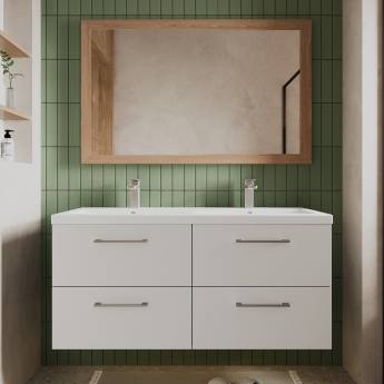 Nuie Arno Wall Hung 4-Drawer Vanity Unit with Double Polymarble Basin 1200mm Wide - Gloss White