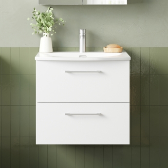 Nuie Arno Wall Hung 2-Drawer Vanity Unit with Basin-4 600mm Wide - Gloss White