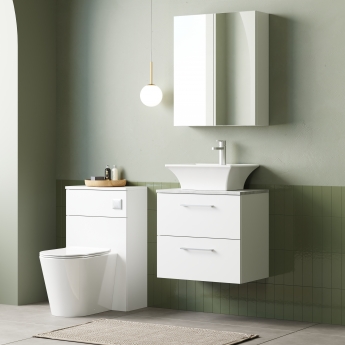 Nuie Arno Wall Hung 2-Drawer Vanity Unit with Bellato Grey Worktop 600mm Wide - Gloss White