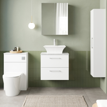 Nuie Arno Wall Hung 2-Drawer Vanity Unit with Bellato Grey Worktop 600mm Wide - Gloss White