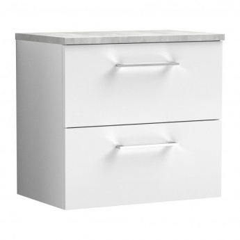 Nuie Arno Wall Hung 2-Drawer Vanity Unit with Bellato Grey Worktop 600mm Wide - Gloss White