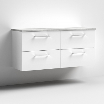 Nuie Arno Wall Hung 4-Drawer Vanity Unit with Bellato Grey Worktop 1200mm Wide - Gloss White | Product Image