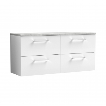 Nuie Arno Wall Hung 4-Drawer Vanity Unit with Bellato Grey Worktop 1200mm Wide - Gloss White | Product Image