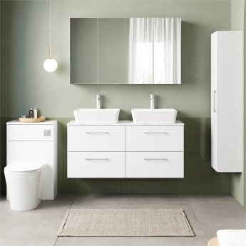 Nuie Arno Wall Hung 4-Drawer Vanity Unit with Carrera Marble Worktop 1200mm Wide - Gloss White | Product Image