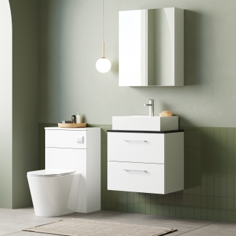 Nuie Arno Wall Hung 2-Drawer Vanity Unit with Sparkling Black Worktop 600mm Wide - Gloss White
