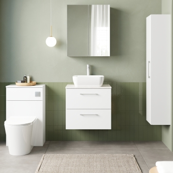 Nuie Arno Wall Hung 2-Drawer Vanity Unit with Sparkling White Worktop 600mm Wide - Gloss White