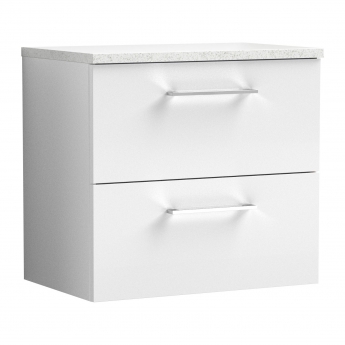 Nuie Arno Wall Hung 2-Drawer Vanity Unit with Sparkling White Worktop 600mm Wide - Gloss White