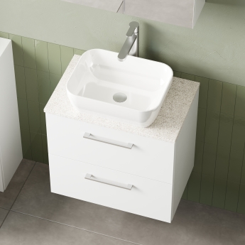 Nuie Arno Wall Hung 2-Drawer Vanity Unit with Sparkling White Worktop 600mm Wide - Gloss White